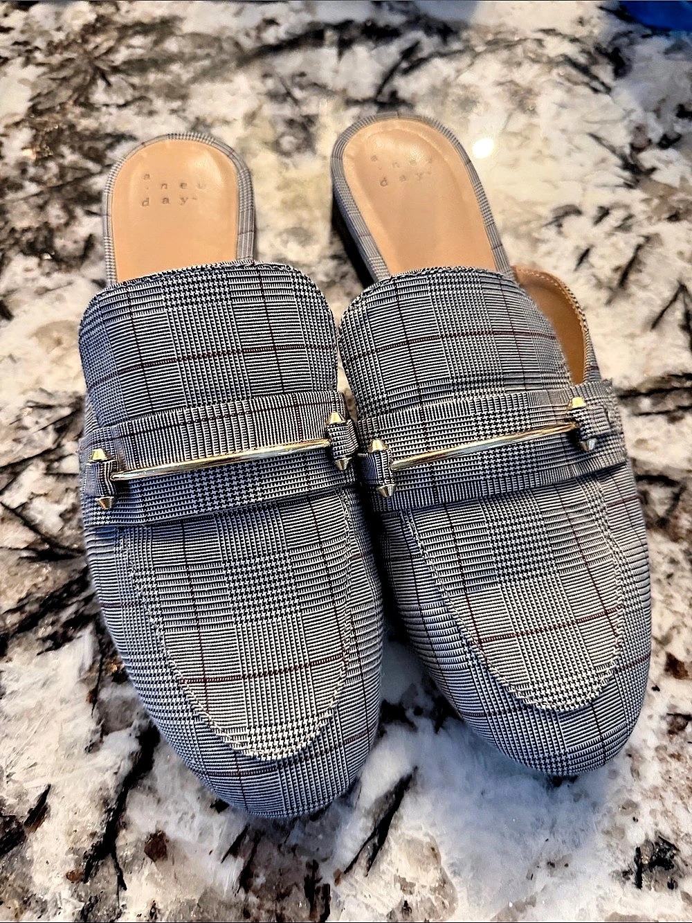 A New Day Holland Plaid Mule Loafers Gray & Black US 7.5